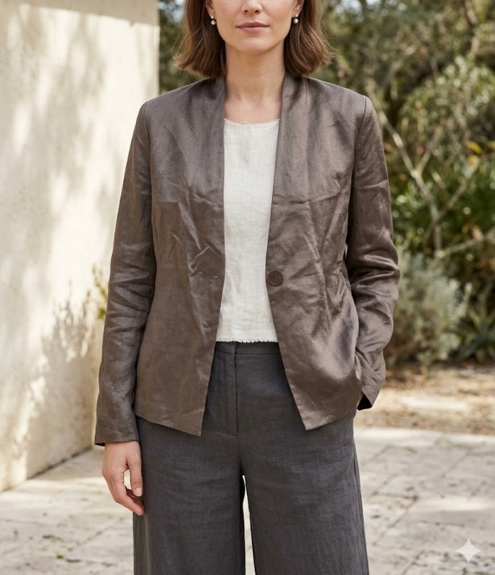 Eileen Fisher Steel Satin Blazer Jacket Small Dark Grey Long Sleeve